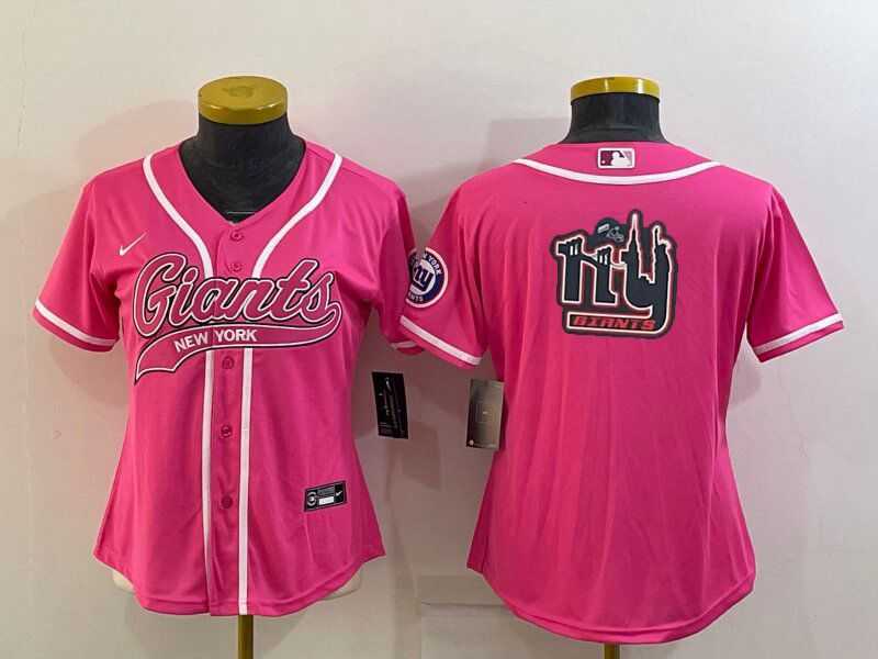 Women%27s New York Giants Pink Team Big Logo With Patch Cool Base Stitched Baseball Jersey->women nfl jersey->Women Jersey
